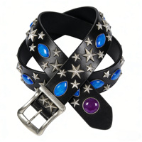 Ceinture en cuir ethnique unique avec incrustation de saphir imitation, nouvelle ceinture à rivets décoratifs, fabrication sur mesure