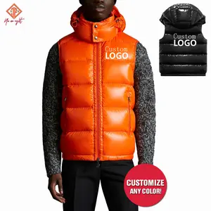 2023 Custom Designer Quilted Hooded Puffer Winter Vest Jacket Manufacturer For Men Logo Printed Canvas Waterproof Jacket Casual