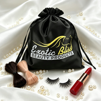 Sac à cordon en satin avec logo personnalisé pour extensions de cheveux, perruques, pochettes en soie douce, emballage anti-poussière avec cordon pour mèches de cheveux