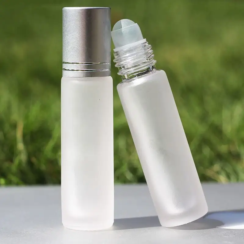 Deodorant Empty Frosted White 10ml Perfume Oil Glass Roll On Bottles With Silver Black Roller Ball Cap Top