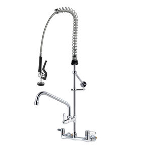 Grifo de Cocina Comercial Montado en la Pared, Clásico, Flexible, de Doble Manija, Acero Inoxidable Cromado, 2 Orificios, Rociador Extraíble, Fácil Instalación - Product Image 4