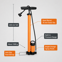 Pompe à main manuelle orange avec manomètre, revêtement poudré, pour voiture, moto, ballon, basketball, vélo, pompe à air pour vélo