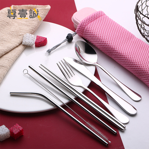 <strong>Reusable</strong> Travel Portable Silverware Flatware Stainless Steel 18/10 Camping <strong>Cutlery</strong> <strong>Set</strong> for School Office - Product Image 3
