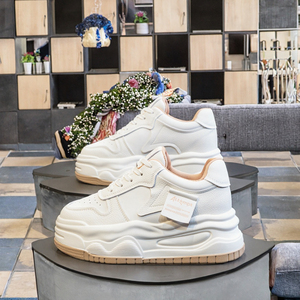 GON22 <span class=keywords><strong>Scarpe</strong></span> <span class=keywords><strong>Sportive</strong></span> Casual con Suola Spessa, Foderate in Pile, Bianche, con <span class=keywords><strong>Tacco</strong></span> Nascosto, Chiusura con Lacci, in Vera Pelle, per Aumentare l'Altezza, Autunno - Product Image 4