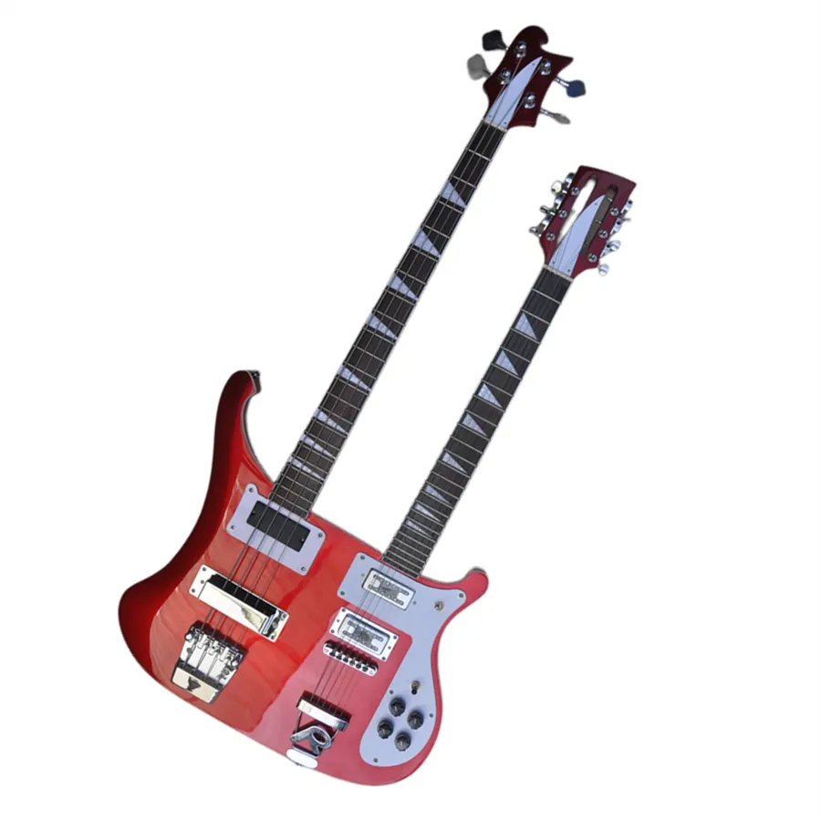 Huiyuan Double Neck Guitar 4 12 Saiten E-Gitarre und Bass mit Chrome Hardware,Metallic Red Guitar