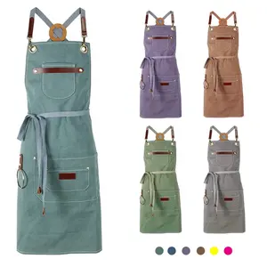 CHANGRONG Custom waterproof canvas bar work apron with leather straps
