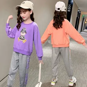 Girl Clothing Sets Children Clothes For Teens Cartoon Sweatshirt+Pants 2Pcs Suit Cotton 2021 Spring Autumn Kids Casual Outfit