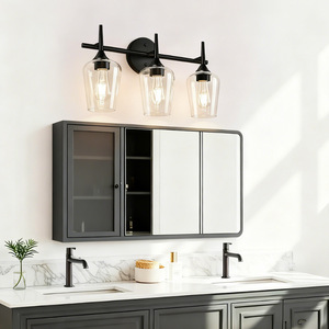 Lámpara de pared industrial de hierro negro con 3 luces y portalámparas E26 para iluminación de espejo en baño y dormitorio - Product Image 2