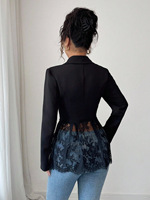 Blazer sexy pour femme coupe ajustée style A-Line, patchwork, taille cintrée en dentelle, veste de costume moulante, collection été 2026, service OEM en gros, logo personnalisé