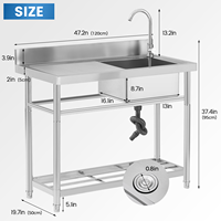 Équipement de cuisine commerciale évier de Table en acier inoxydable 201/304 évier de blanchisserie sur pied personnalisé double bol simple