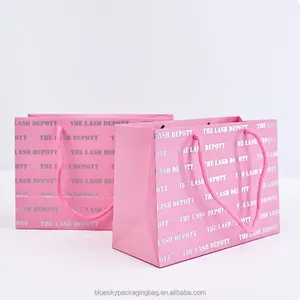 Bolsa de Tarjeta rosa personalizada con impresión offset de color de lujo, bolsas de papel de regalo rosa con impresión UV para pequeñas empresas