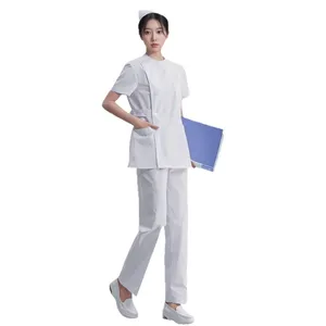 Ensemble deux pièces d'uniforme d'infirmière blanc – Tenue de <span class=keywords><strong>travail</strong></span> pour salon de beauté, dentisterie, pharmacie, soignant – Séchage rapide, évacuation de l'humidité - Product Image 4