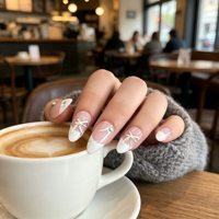 24 faux ongles à presser en ABS, design minimaliste français, rose nude transparent, nœud 3D, longs, forme amande, élégants, réutilisables, pour mariée
