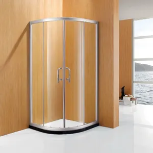 批发定制滑动淋浴门弧形设计拉丝铝框架钢化玻璃门淋浴房