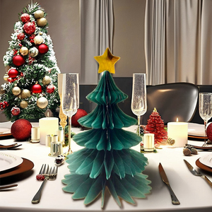 Décorations de table de Noël modernes en papier fait main, centres de table pour les fêtes, design plié multicolore - Product Image 2