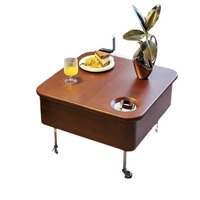Höhenverstellbarer Rustikaler Couchtisch Massivholz Metall Rollbar Beweglich mit Stauraum Retro Modern für Wohnzimmer Schlafzimmer Hotel