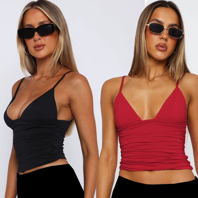 YanRuo Yoga Vest Women's Casual Short Chest Cushion High-elastic Breathable Quick-drying Pleated Tank Top Fitness Halter Top