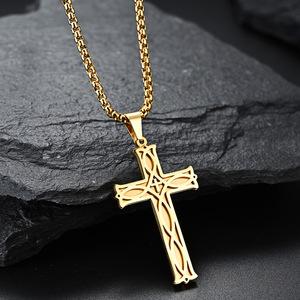 Collier pendentif croix celtique irlandaise en acier inoxydable plaqué or 18 carats, bijoux religieux significatifs <span class=keywords><strong>et</strong></span> tendance - Product Image 3