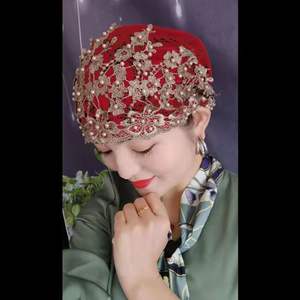 Chapeau musulman Baotou pour femmes, nouveau design <span class=keywords><strong>2022</strong></span>, vente chaude, chapeau à perles de prune, chapeau à vis, chapeau brodé à perles - Product Image 3