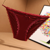 Braguitas de mujer de seda helada sin costuras, sexys, con tirantes finos, entrepierna de algodón, cintura baja y borde de encaje, tallas grandes para chicas, venta al por mayor transfronteriza
