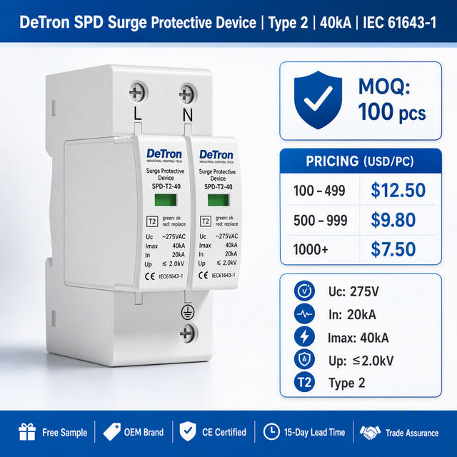 Surge Protective Device 500V-800V 20kA-40kA 3P 3 Pole T2 DC SPD for Solar Systems & Lightning Protection