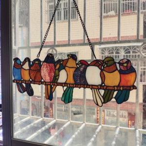 แผงกระจกสีทิฟฟานี่ลายนกสิบตัว ขนาด 50*19 ซม. สำหรับตกแต่งห้องนอนและห้องนั่งเล่น - Product Image 1