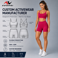 Ensemble de yoga magenta ultra-doux avec logo personnalisé pour femme, soutien-gorge de sport à dos croisé et short cycliste taille haute avec coutures et contrôle du ventre OEM ODM
