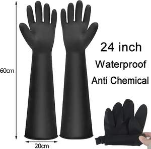 قفازات أمان طويلة للغاية صفراء سوداء مضادة للانزلاق XL مريحة من اللاتكس الطبيعي مقاومة للعمل صناعيًا يد مقاومة للمواد الكيميائية - Product Image 4