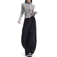 Pantalon large baggy pour femme, style Y2K streetwear hip-hop skater, noir délavé effet neige, effet usé, pantalon ballon, vente en gros, usine OEM