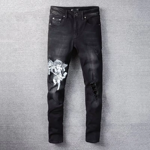 Jeans slim fit pour <span class=keywords><strong>homme</strong></span>, style hip-hop, streetwear, style rappeur, imprimé lettres vintage, 100% coton, vente <span class=keywords><strong>en</strong></span> gros OEM - Product Image 5