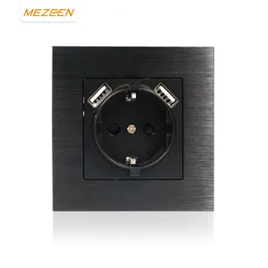 European Standard Top Quality Aluminum Brushed Panel 220V 16A German Socket With USB Dual Type-A Ports