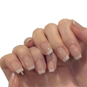 Vente en gros de faux ongles à pression carrés personnalisés de qualité pour salon Base rose ombrée Style français simple Faux ongles quotidiens - Product Image 1