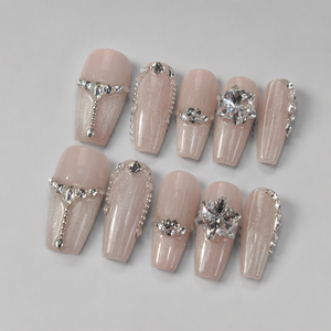 Uñas Postizas con Punta Francesa 3D con Logotipo Personalizado, Adorno de Diamantes, Cobertura Completa, Manicura Coffin para Dedos - Product Image 5