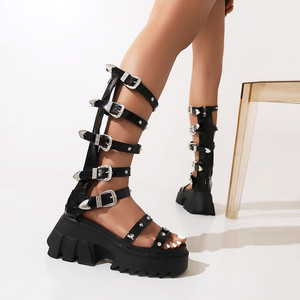 Stivali con fibbia per rivetti di vendita caldi in stile romano <span class=keywords><strong>sandali</strong></span> gladiatore con altezza al ginocchio con piattaforma alla moda - Product Image 5