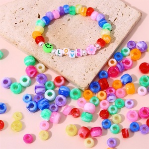 도매 bicolor 모조 옥 아크릴 구슬 큰 구멍 구슬 어린이 팔찌 DIY 머리 끈 플라스틱 구슬 배럴 - Product Image 3