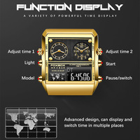 FOXBOX FB0011 Jam Tangan Digital Sport Pria Mewah Tali Baja Tahan Karat Mesin Quartz Tahan Air 3BAR Dial Persegi