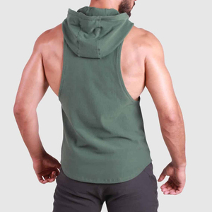 Hoodie de sport sans manches personnalisé pour homme, coupe régulière, avec fermeture éclair et poches, idéal pour l'entraînement et le streetwear. - Product Image 2