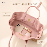 Sac fourre-tout ouvert de luxe en paille tressée pour femme, sac à main chic en patchwork de cuir PU, sac à bandoulière, logo personnalisé, faible MOQ
