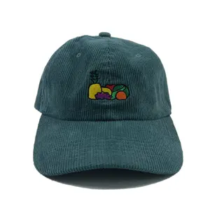 OEM Студенты 6 панельных неструктурированных зеленых фруктов Новый дизайн тканые нашивки вышитые регулируемые спортивные кепки на заказ Вельветовая Папина шляпа