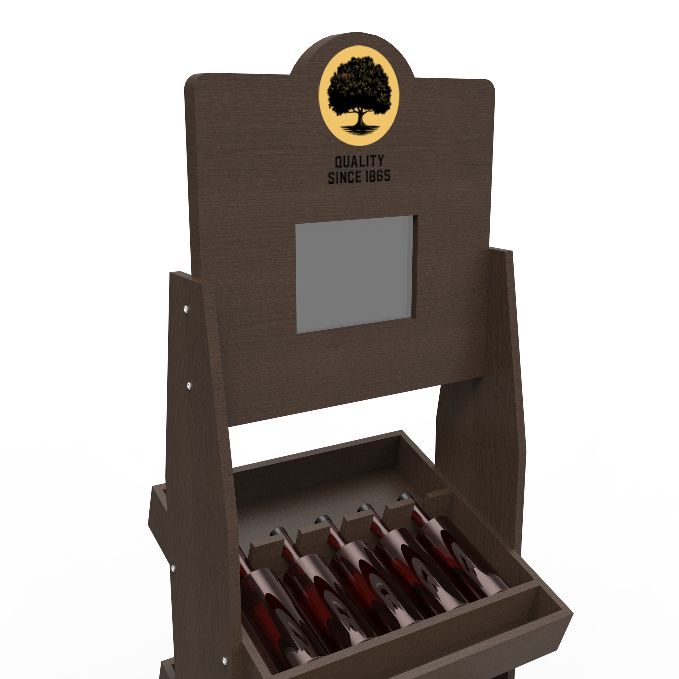 Custom Shop Whiskey Wine Bottle Floor Wooden Tequila Cocktail Store Wood Drink Display Stand with LCD — view 3