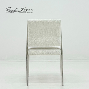 Keynes Factory Custom Silver Metal modern <b>dining</b> <b>chair</b> <b>White</b> Boucle Fabric Accent <b>Chair</b> - Product Image 5