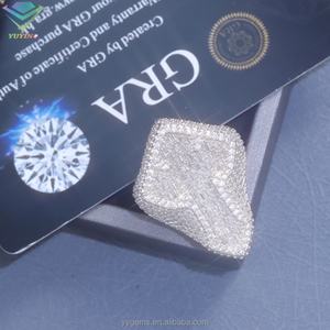 Bague baguette croisée, bijoux pour homme personnalisés, argent S925, moissanite, bague cubaine hip-hop pour rappeur, bague émeraude glacée - Product Image 1