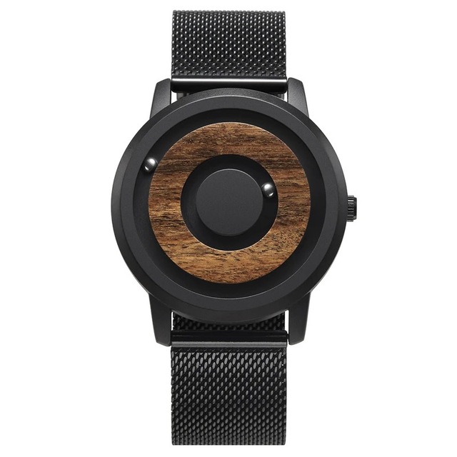 Designer Unisex Fashion Stainless Steel Magnetic Steel Ball No Pointer Wood Dial Luxury Switzerland Movement Minimalist Watch