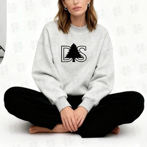 Factory Oem Cotton and Polyester Soft Fleece Printing Casual Wear <strong>Grey</strong> Oversized Boxy Fit Drop Shoulder Mock Neck <strong>Sweatshirt</strong> - Product Image 3