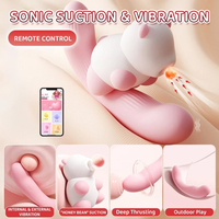 Vibrateur sonique portable à aspiration pour point G, en silicone, en forme d'ours, avec bouton et contrôle par application, moins de 45 dB, pour femmes, rose, OEM ODM, vente en gros
