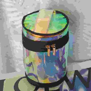 Sac de toilette cylindrique rond en PVC, effet holographique laser dégradé, imperméable, 10 pouces, pour le rangement des cosmétiques - Product Image 6
