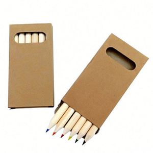 Crayons promotionnels standard en bois naturel, personnalisables avec logo, mini 3,5 pouces, lot de 6, boîte en papier kraft colorée - Product Image 2