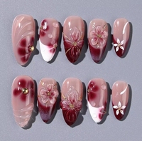 Uñas Artificiales 3D de Calidad Profesional para Salón de Belleza, Uñas Francesas de Verano en Color Arcoíris Fresa, Uñas Hechas a Mano Personalizadas