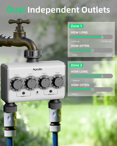 Dual Outlet Garden Water <b>Timer</b> Ball Automatic Irrigation Controller 2 Zone Programmable for Hose - Product Image 2