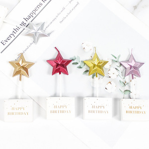 Five Pointed Star Birthday Candles Metallic Faceted Cake Decorations Happy Birthday Gift Party Supplies - Product Image 1